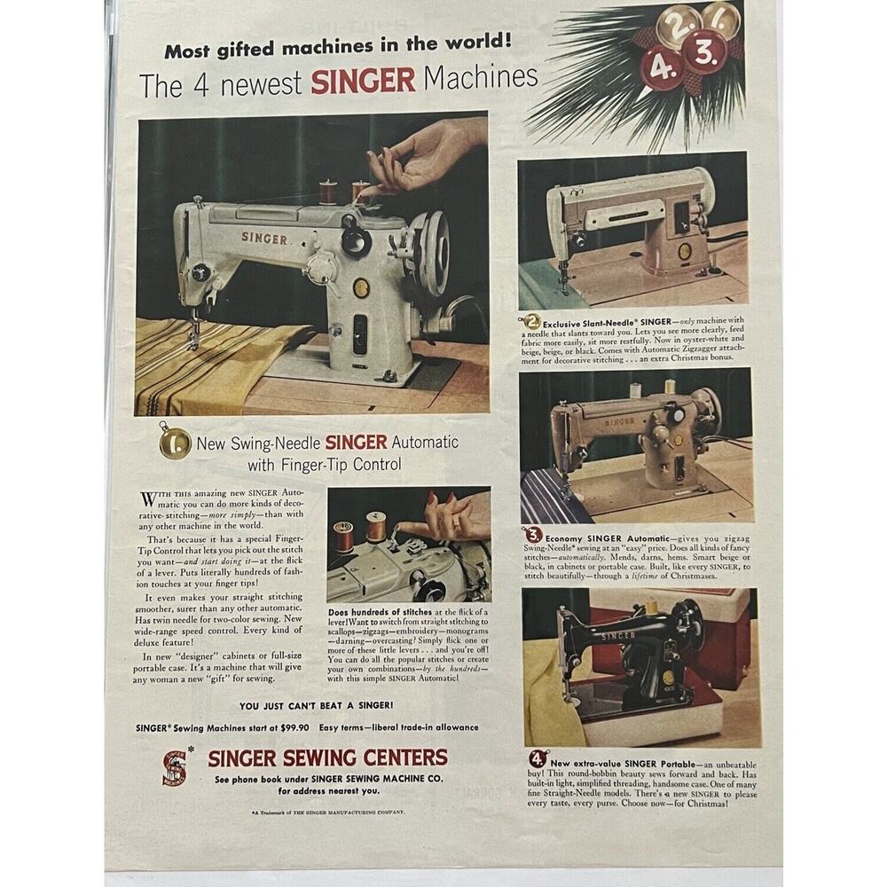 Vtg 1960s Singer Sewing Machine Automatic Print Ad Seamstress Dress Maker